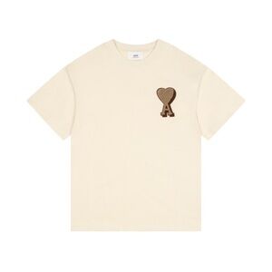 Ami Cream Short Sleeve T-Shirt with Brown Heart 'A' Patch